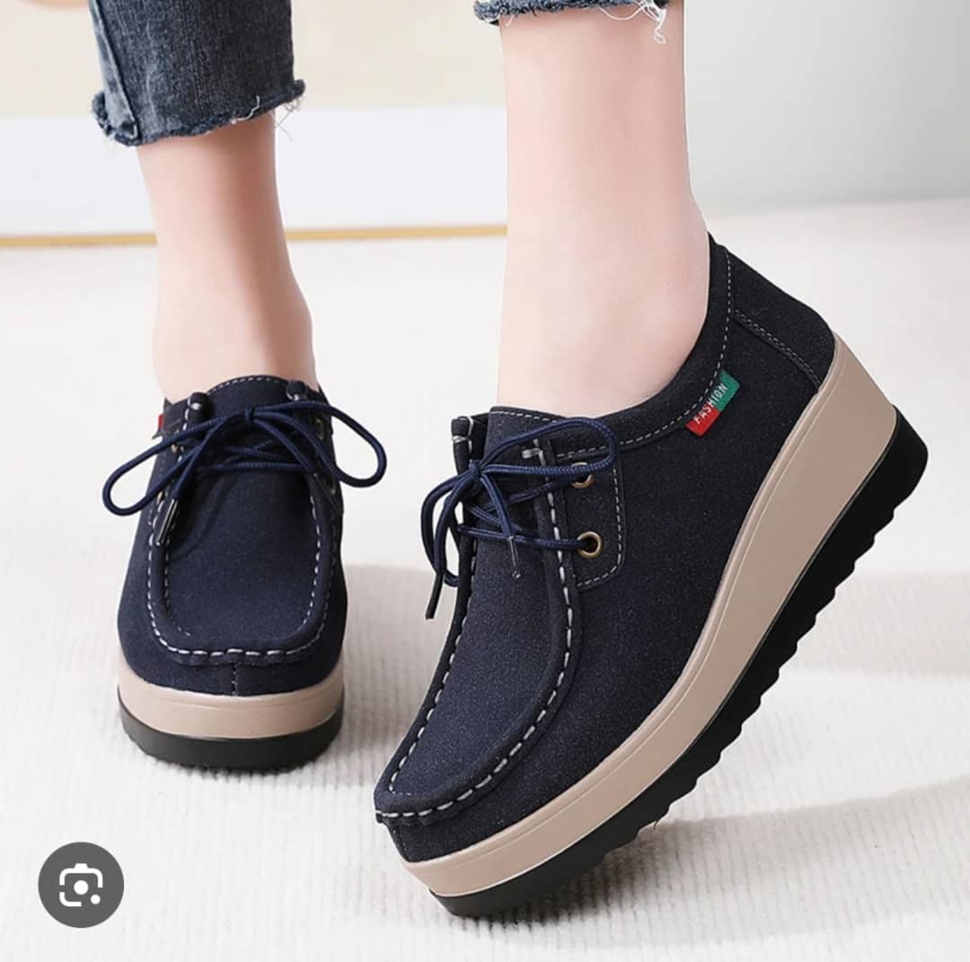 Women’s casual platform boat-style loafers platform moccasins or Wallabee-style _4