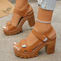 High-heeled, open-toe platform sandals sporty modern block heel.