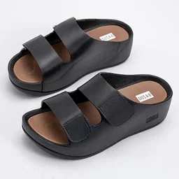 Women’s casual, dual-strap platform slide sandals dmodern, ergonomic look: