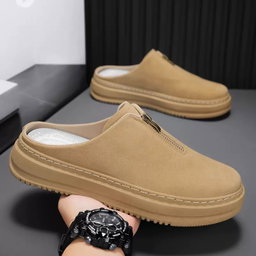 Front-Zip Suede Platform Mules