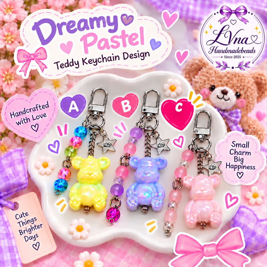 Dreamy Pastel Teddy Keychain Design