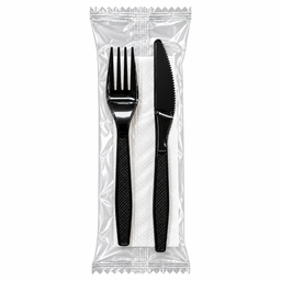 SET TENEDOR + CUCHILLO + SERVILLETA NEGRO
