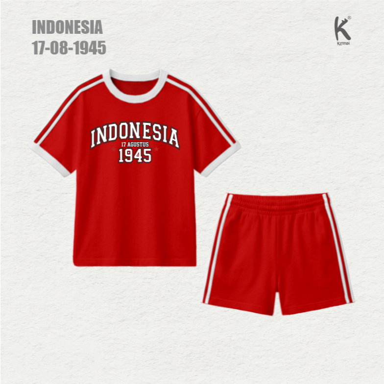 SETELAN PENDEK TEMA MERAH PUTIH INDONESIA 1945 RED