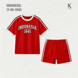 SETELAN PENDEK TEMA MERAH PUTIH INDONESIA 1945 RED