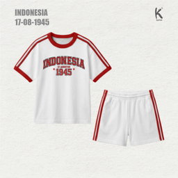 SETELAN PENDEK TEMA MERAH PUTIH INDONESIA 1945 WHITE