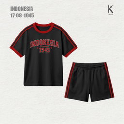 SETELAN PENDEK TEMA MERAH PUTIH INDONESIA 1945 BLACK