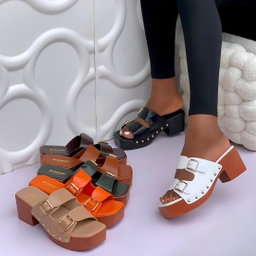 Two-strap platform mule sandal slides