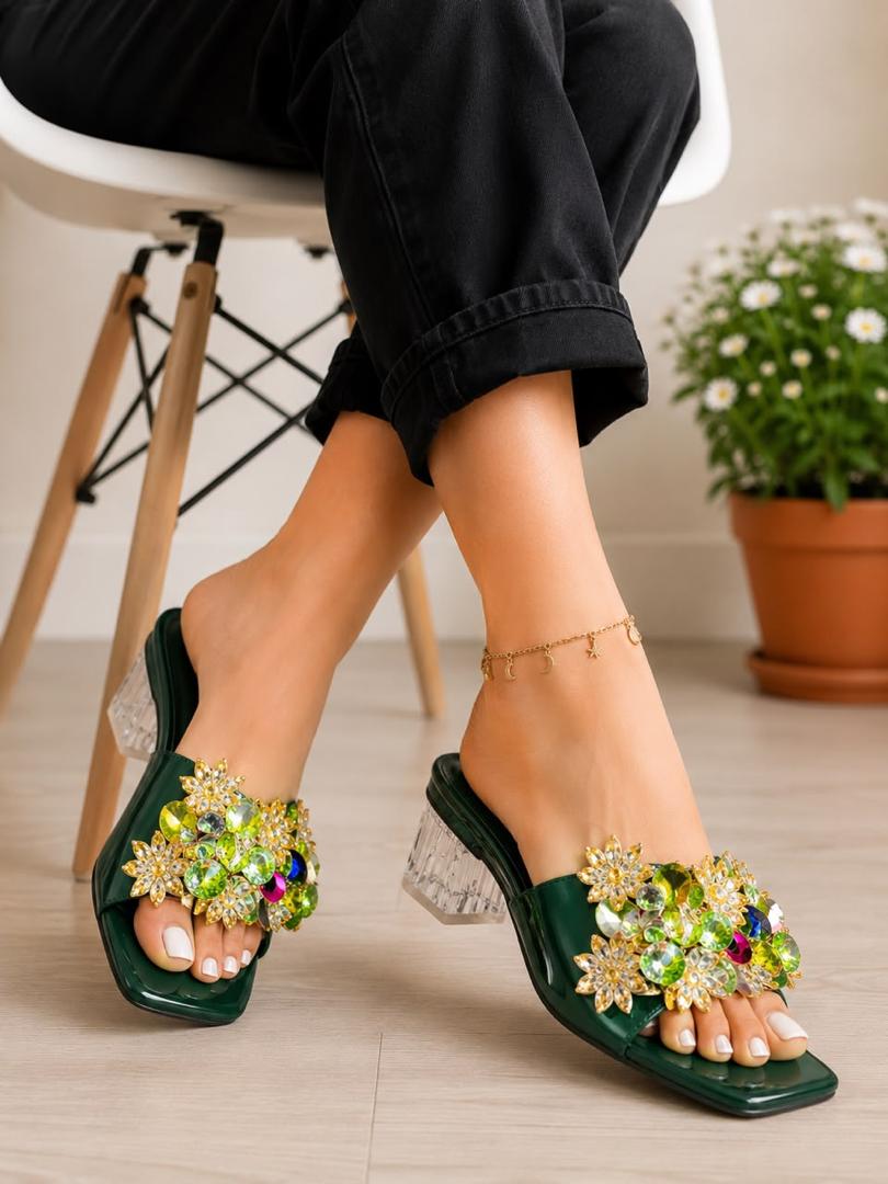 Glossy heeled, open-toe mule sandals slides_1