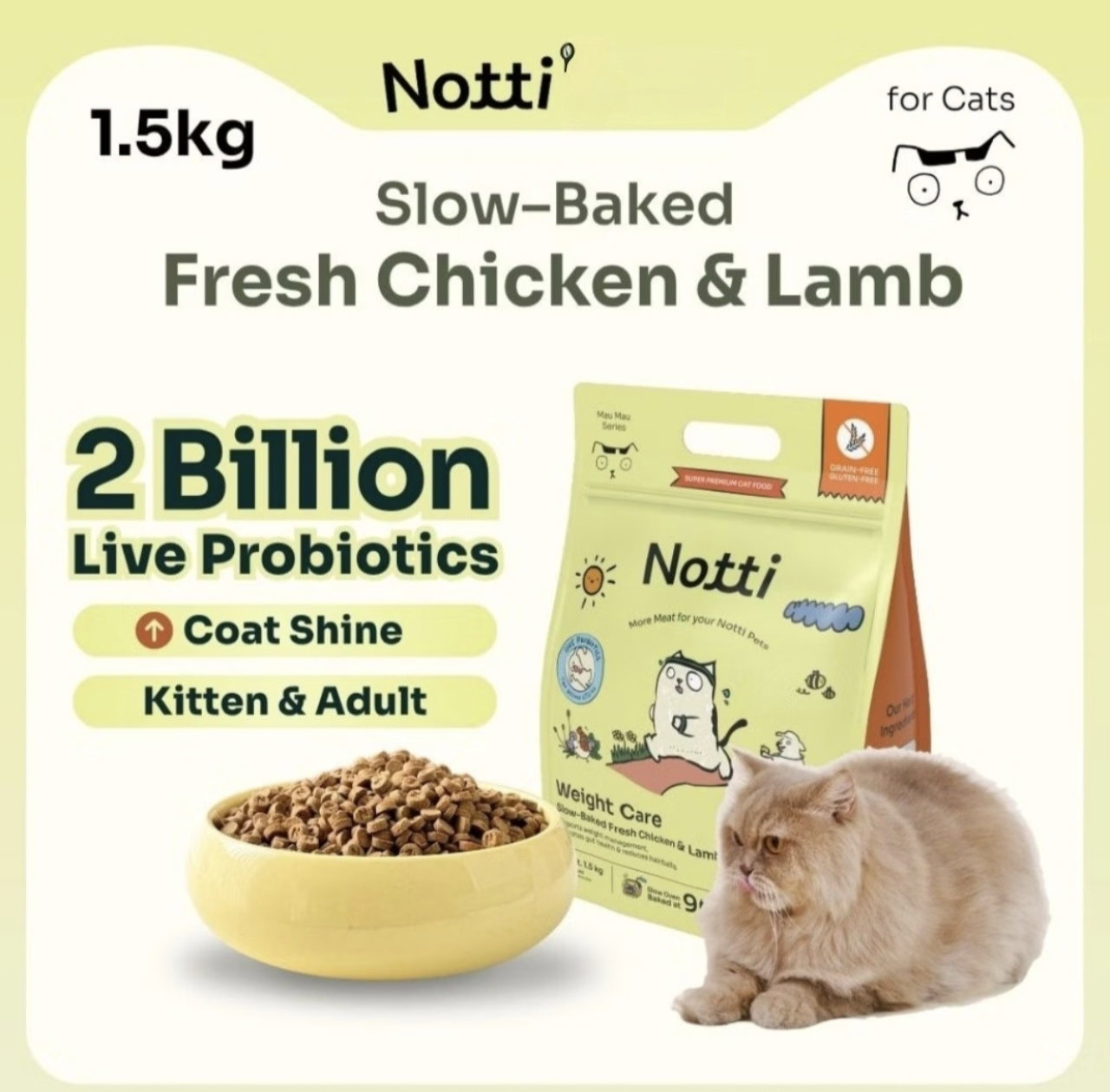 Notti Weight Plus Cat Food – Slow-Baked Fresh Chicken & Lamb Weight Care Formula