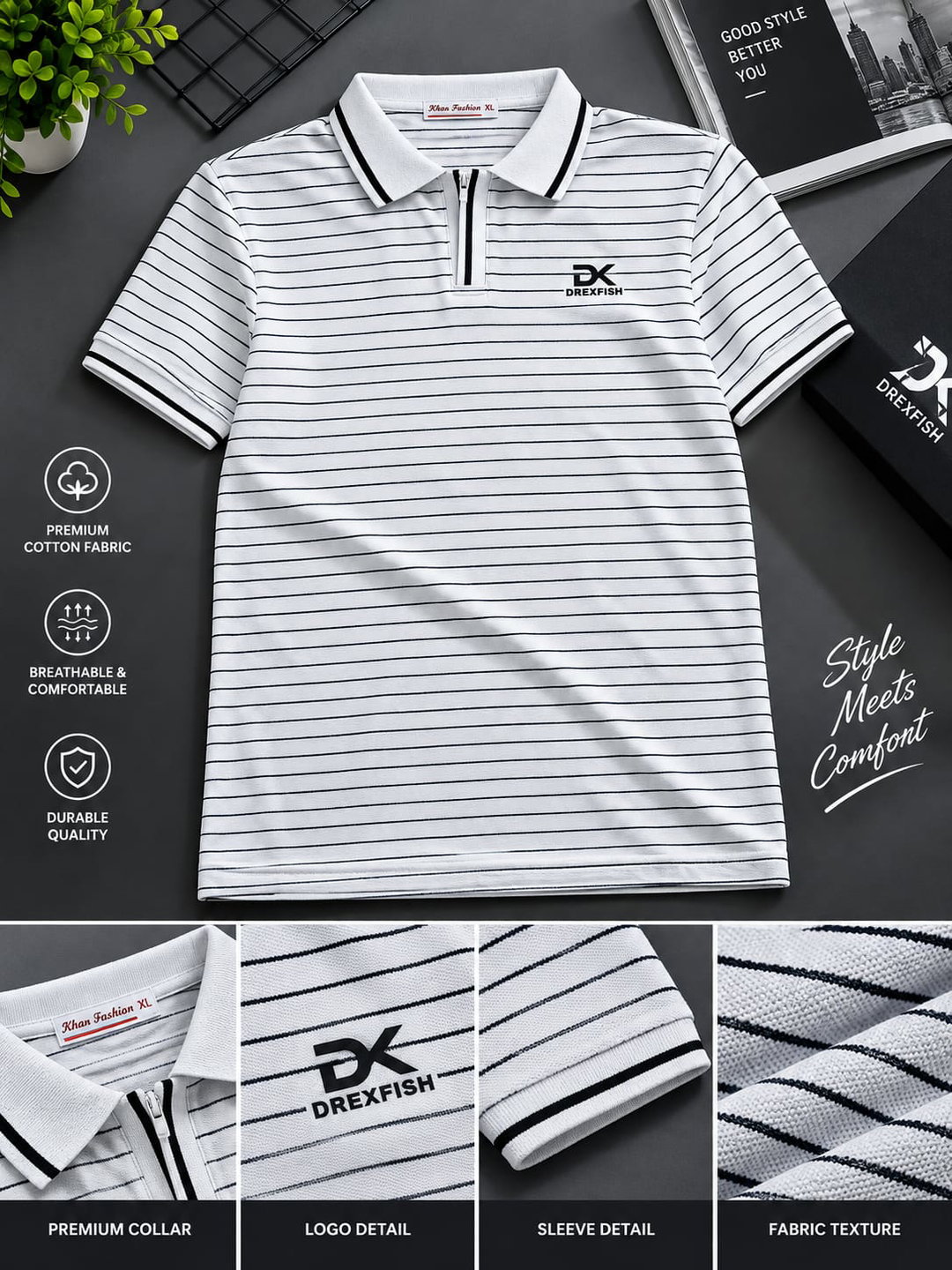 Trendy China Stripe V Neck Polo