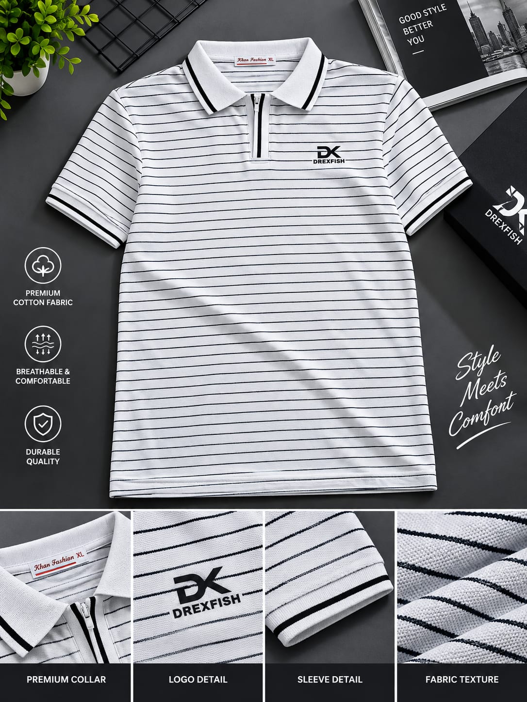 Trendy China Stripe V Neck Polo_0