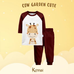 SETELAN PANJANG RAGLAN ANIMAL KAWAI COW GARDEN CUTE