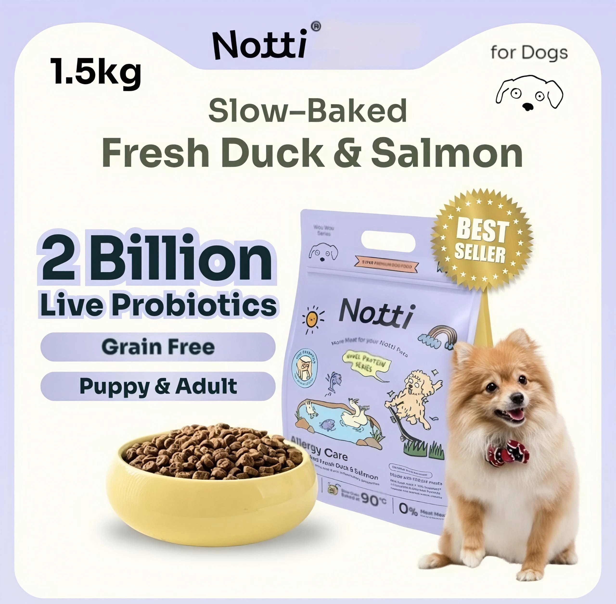Notti Allergy Care Dog Food – Slow-Baked Duck & Salmon Formula for Sensitive Skin & Stomach Dogs