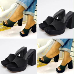 Black chunky platform mule sandals slides
