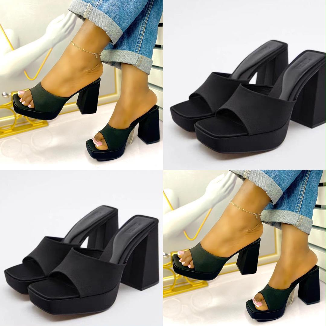 Black chunky platform mule sandals slides
