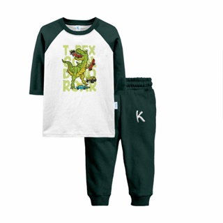 SETELAN PANJANG RAGLAN ANIMAL KAWAI TREX CAR RUSH