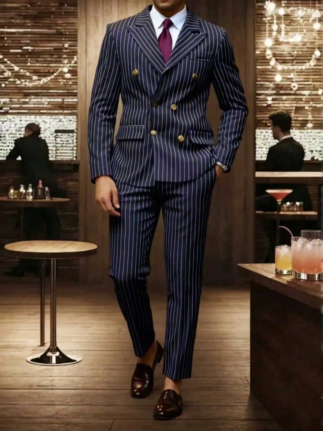 double-breasted pinstripe blazer  