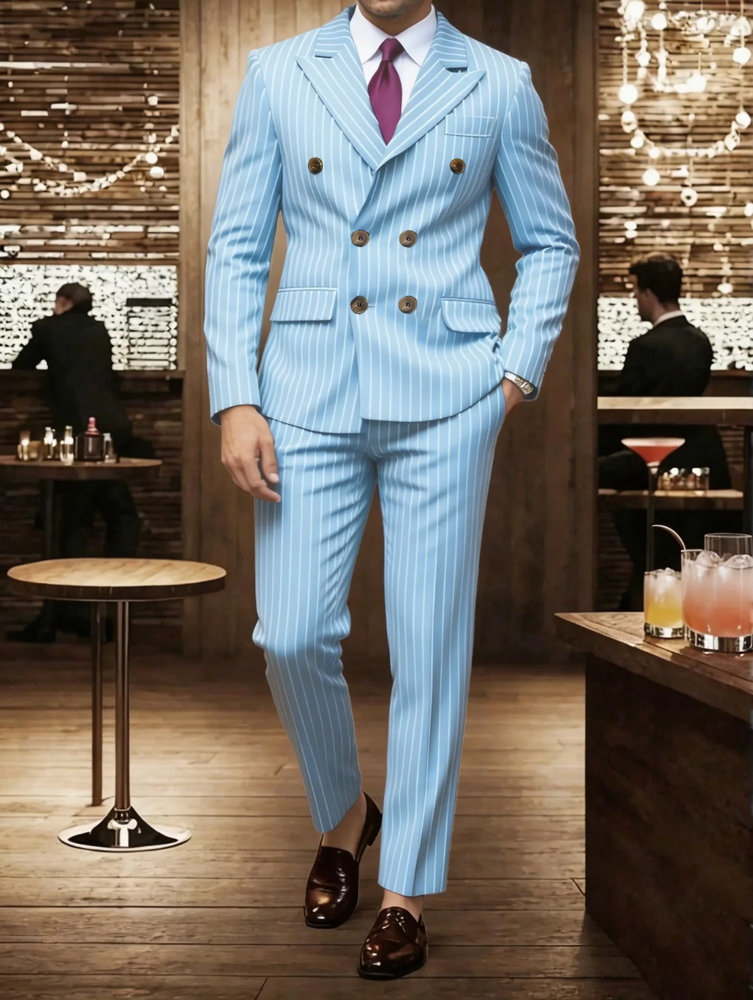 double-breasted pinstripe blazer  _1