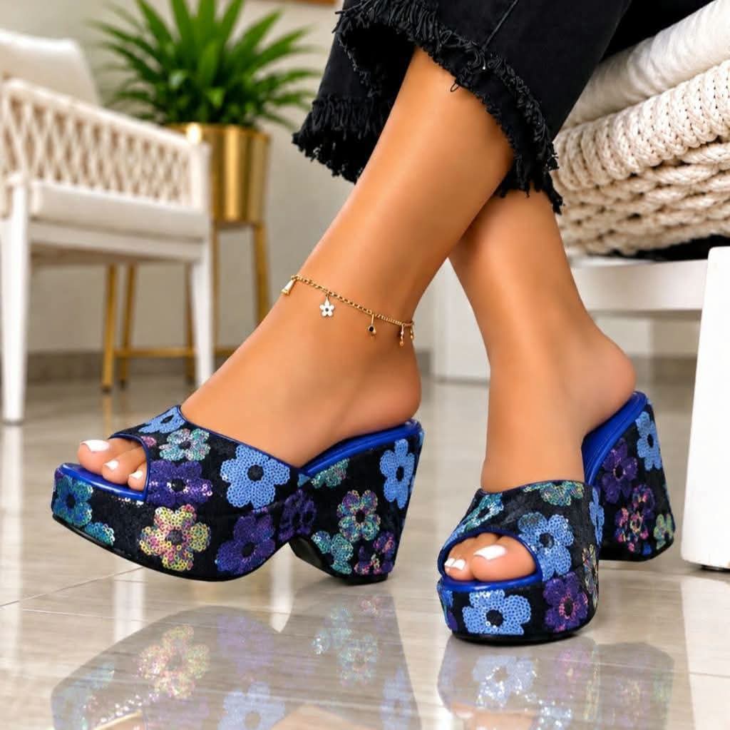 Women's chunky wedge platform mule sandals slides_2