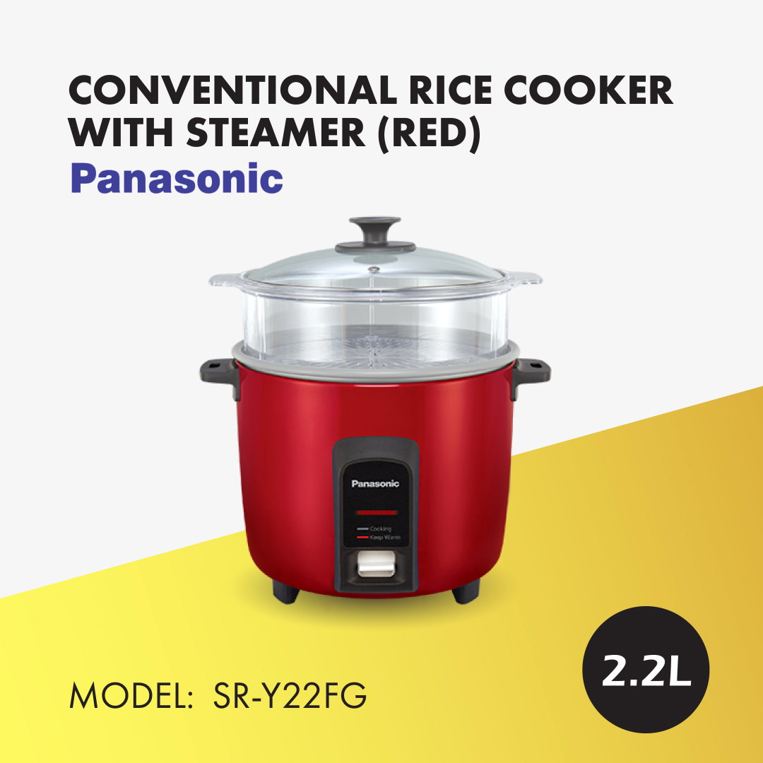 PANASONIC RICE COOKER WITH STEAMER 2.2L SR-Y22FG RED