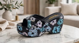 Women's chunky wedge platform mule sandals slides