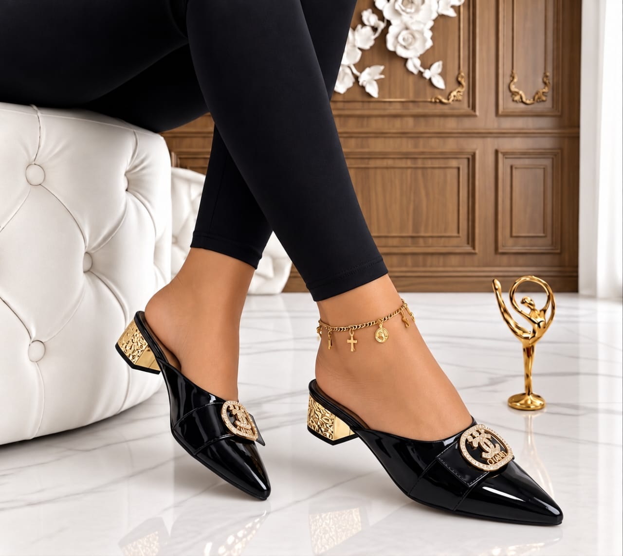 Women's low-heeled mule pumps pointed-toe silhouette slip on_1