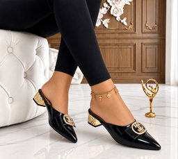 Women's low-heeled mule pumps pointed-toe silhouette slip on