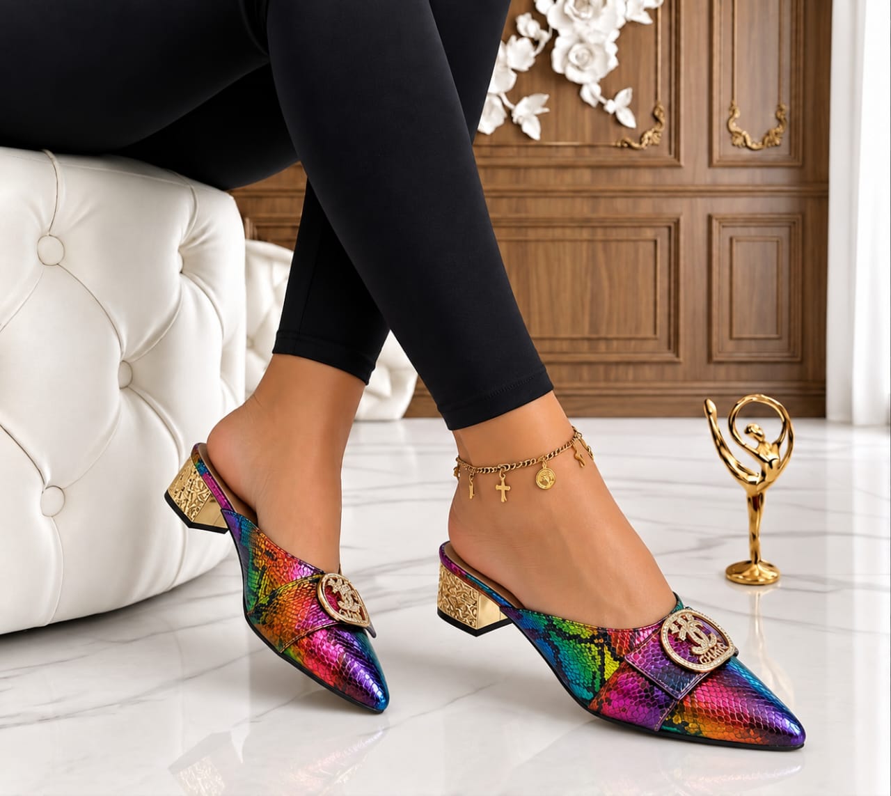 Women's low-heeled mule pumps pointed-toe silhouette slip on_2