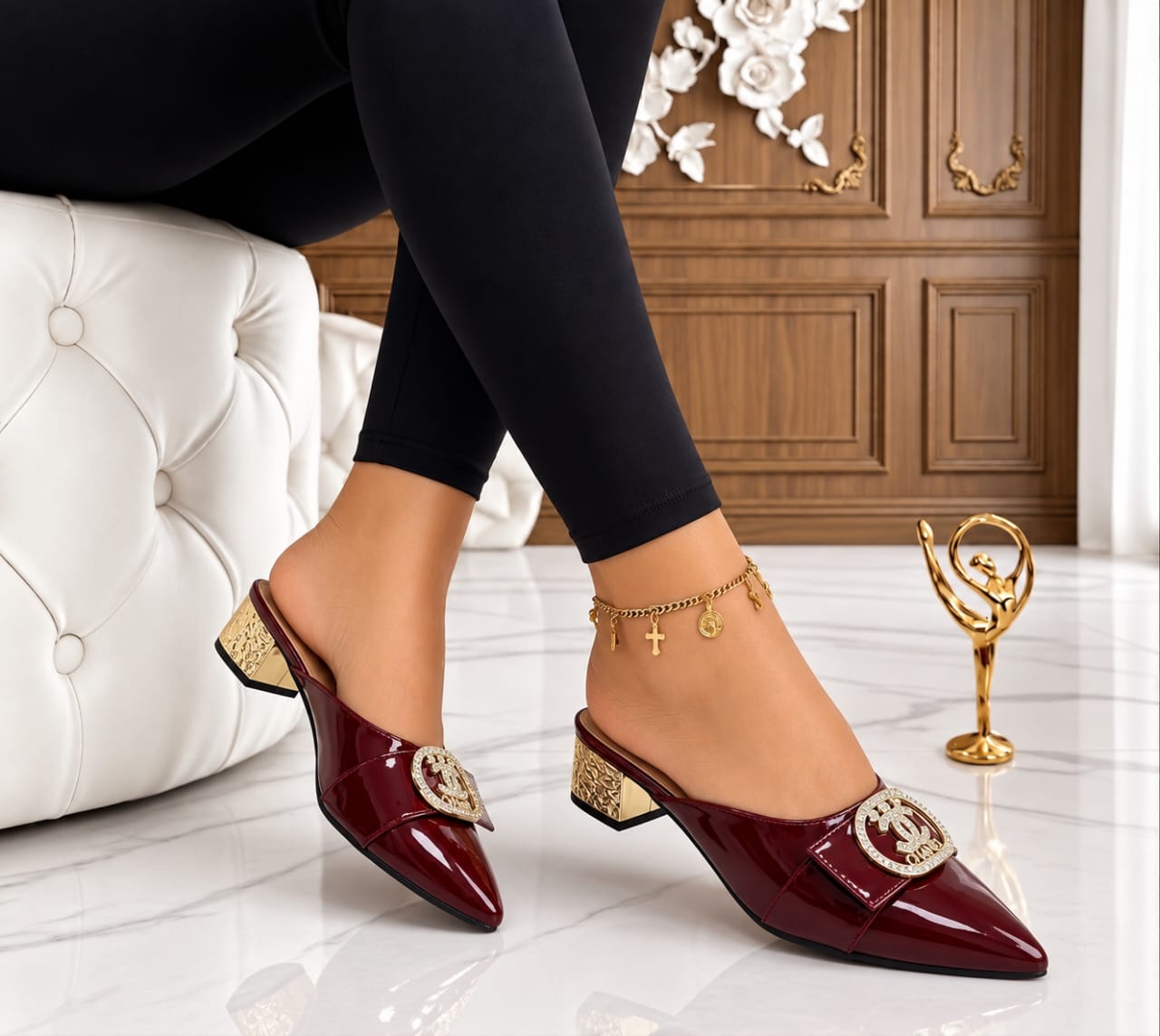 Women's low-heeled mule pumps pointed-toe silhouette slip on_4