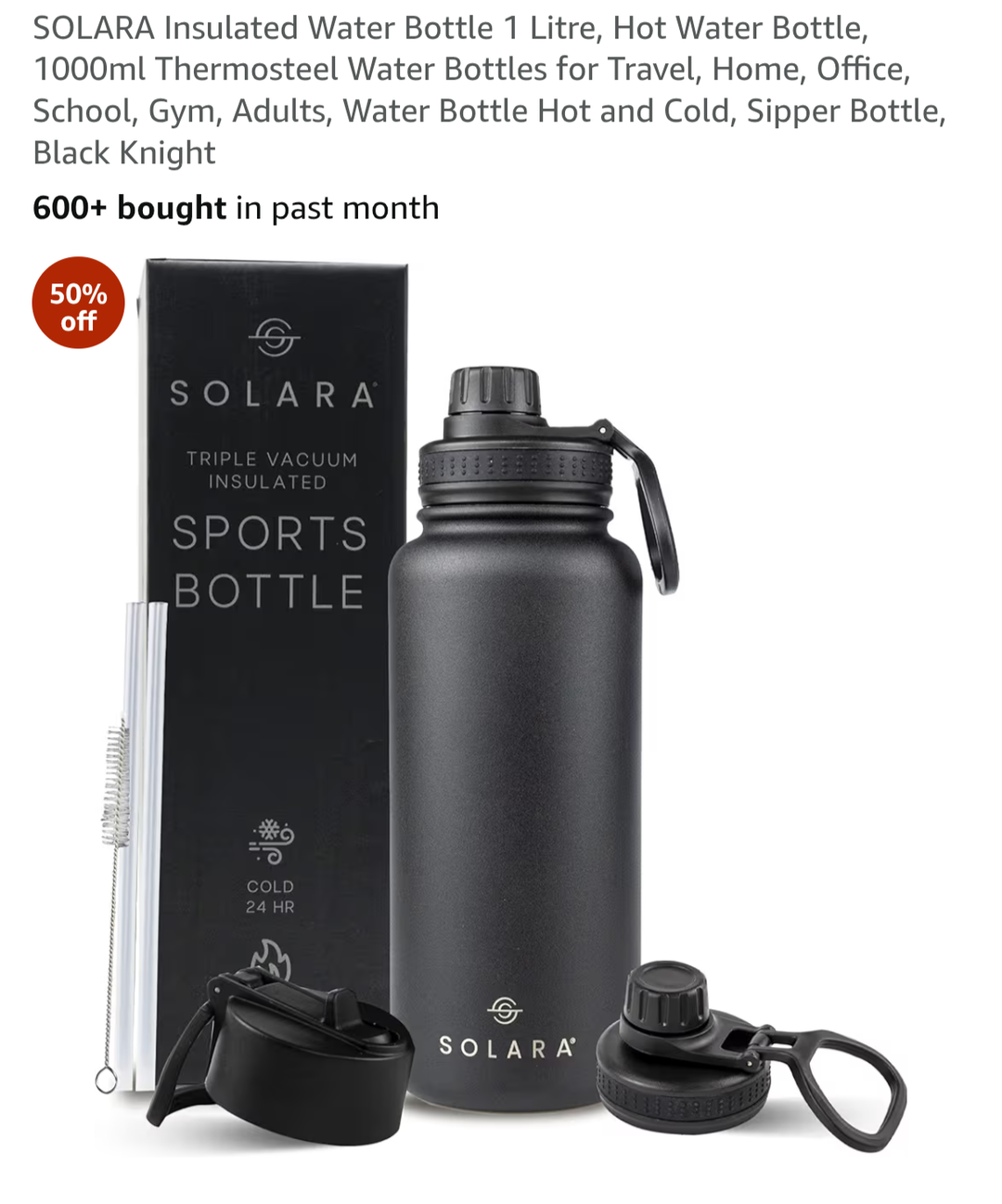SOLARA Insulated Water Bottle | Dark Intentions | 1L 