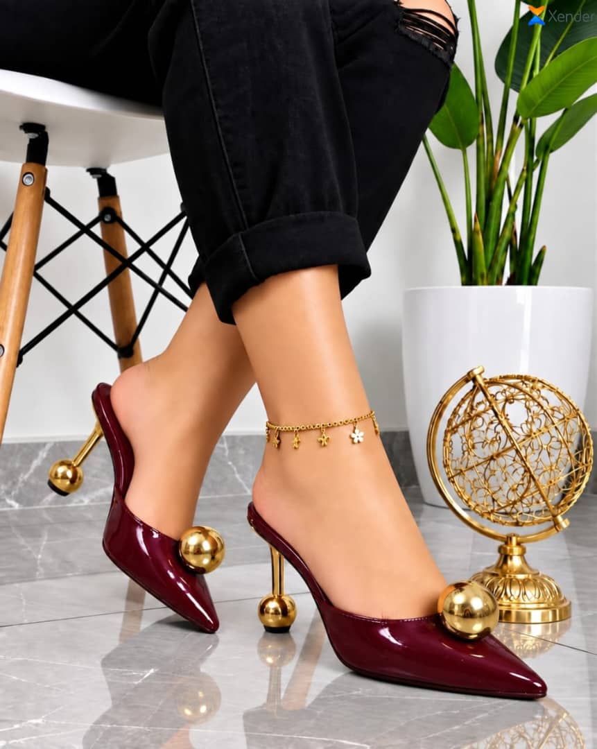 Women's patent leather pointed-toe mule heels dramatic geometric design._1