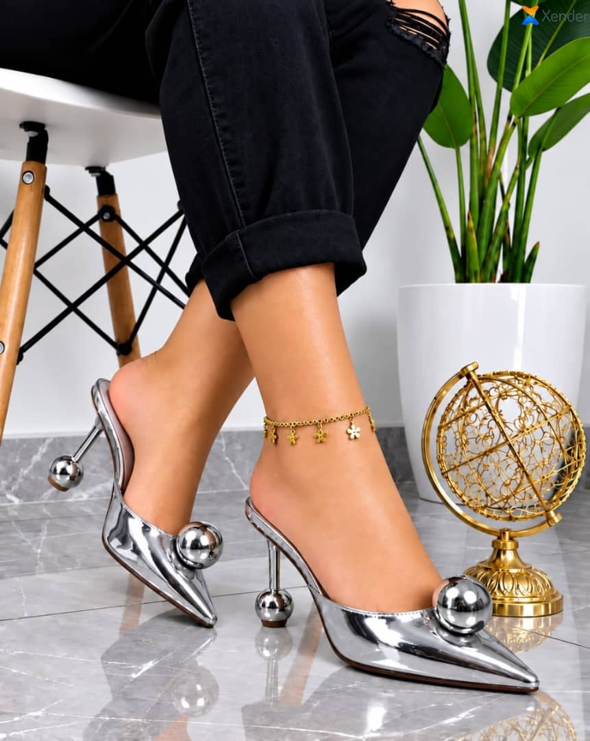 Women's patent leather pointed-toe mule heels dramatic geometric design._3