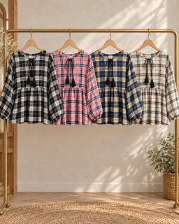 🖤 Plaid Batwing Babydoll Top