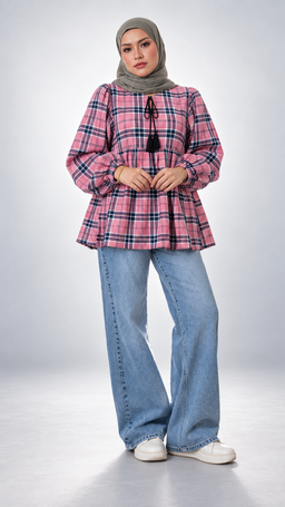 🖤 Plaid Batwing Babydoll Top