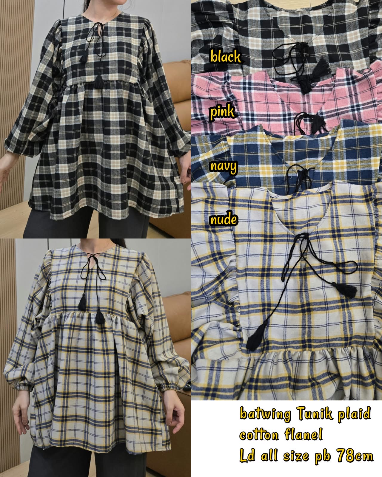 🖤 Plaid Batwing Babydoll Top_5