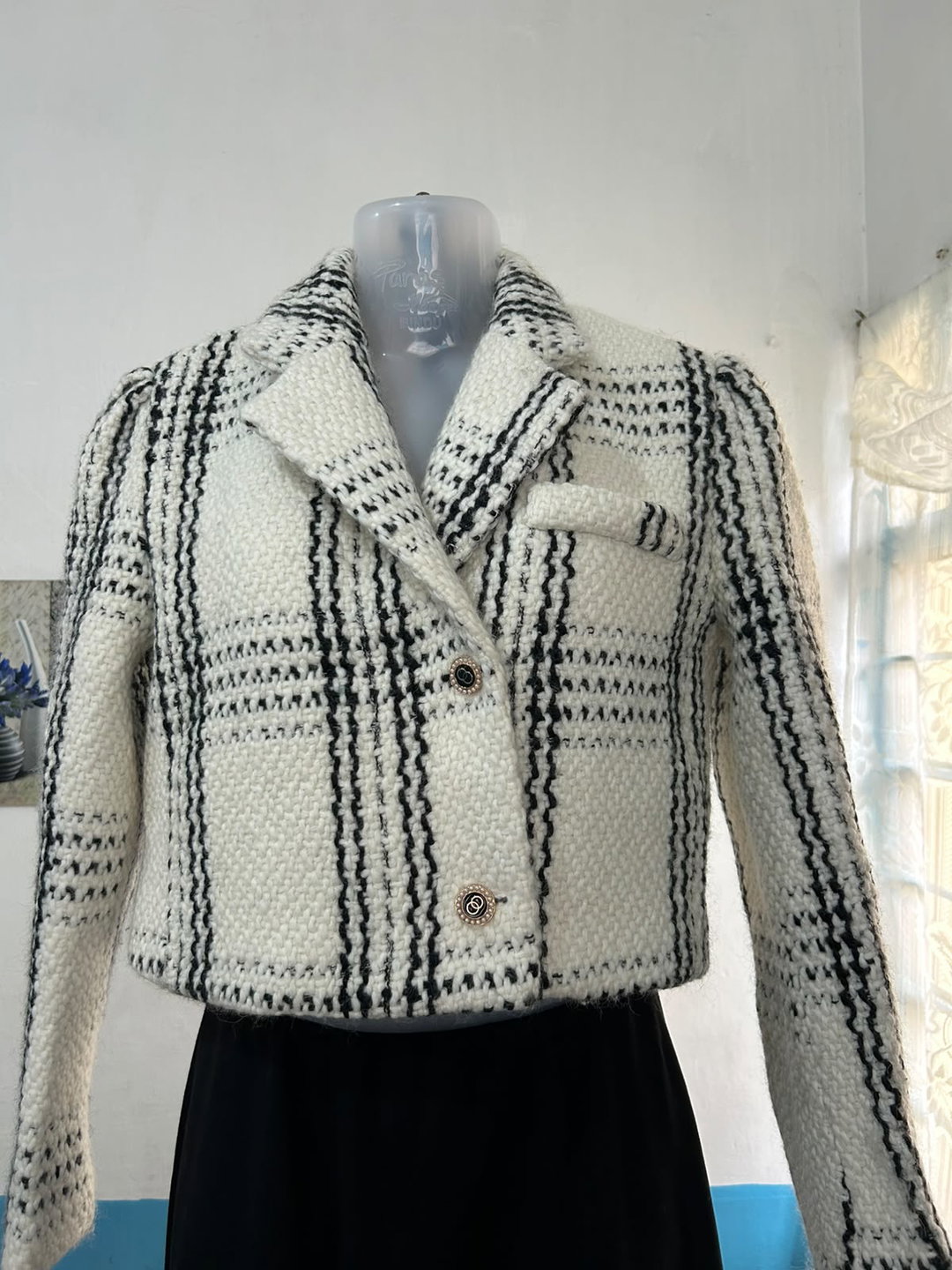 Black & White Cozy Knit Jacket —