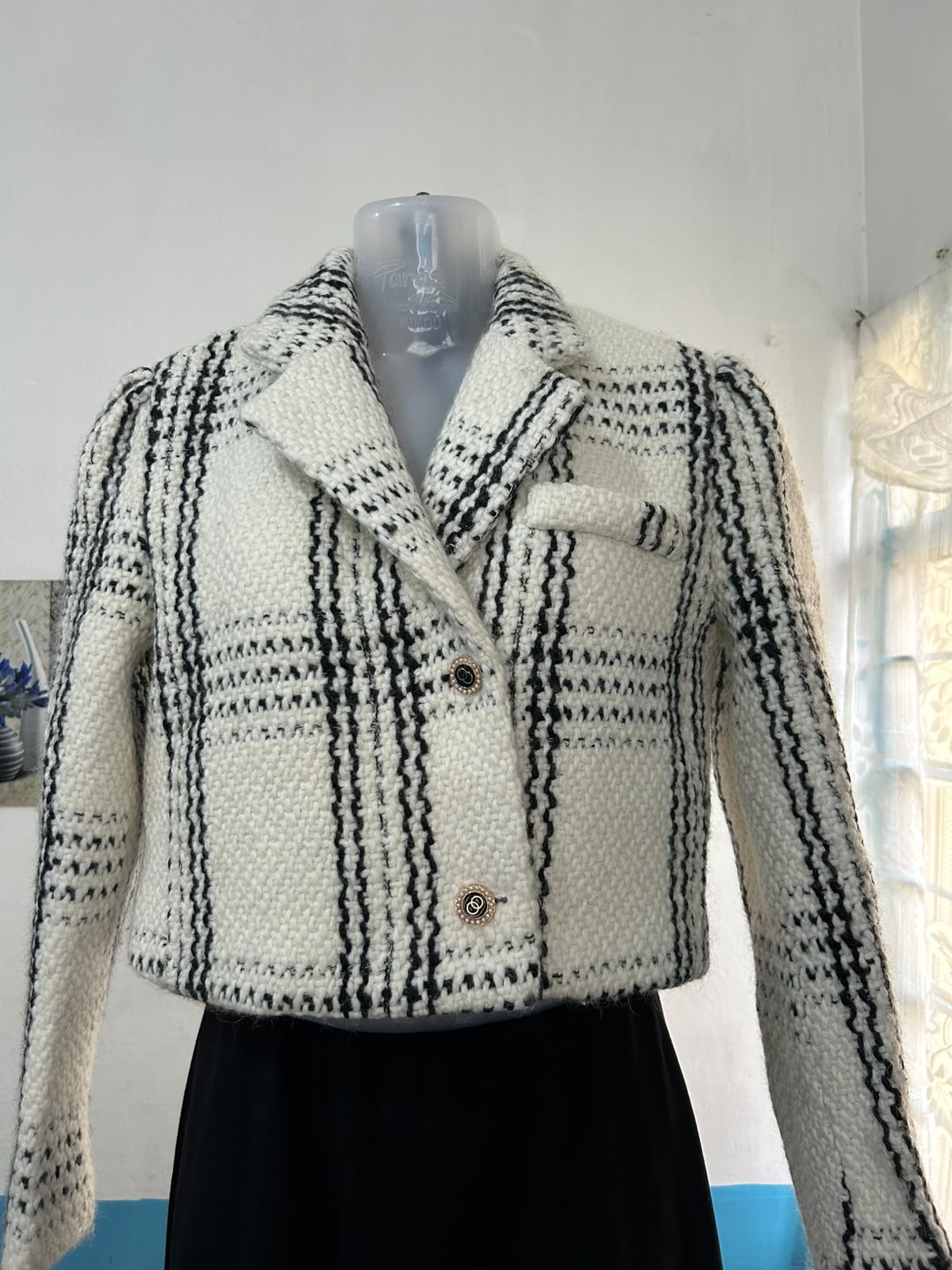 Black & White Cozy Knit Jacket —