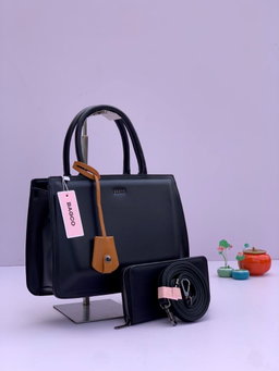 Big structured four-piece handbag set with wallet