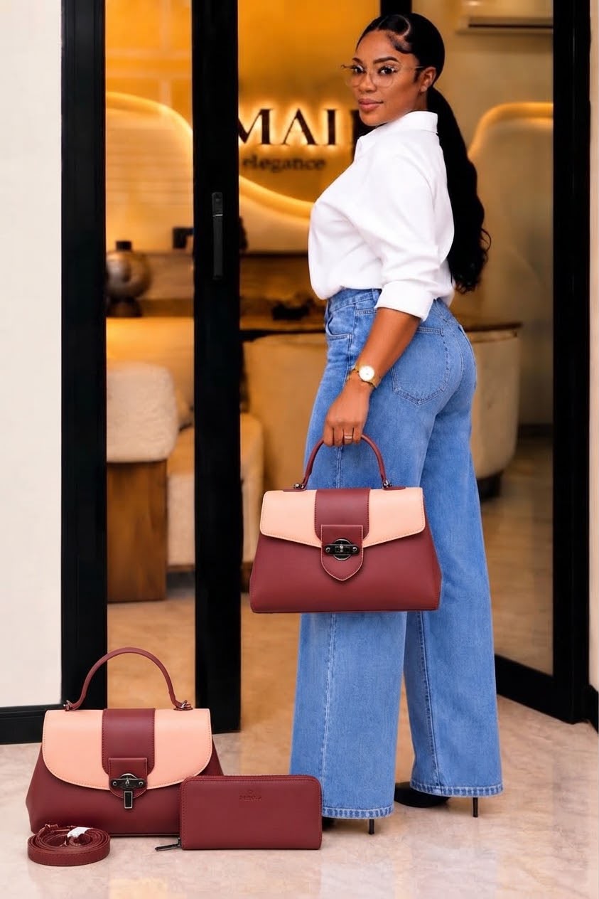 Big structured top-handle handbags,a matching long wallet a detachable shoulder strap._2