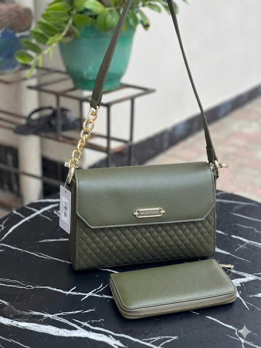 Medium leather handbag set with wallet _2