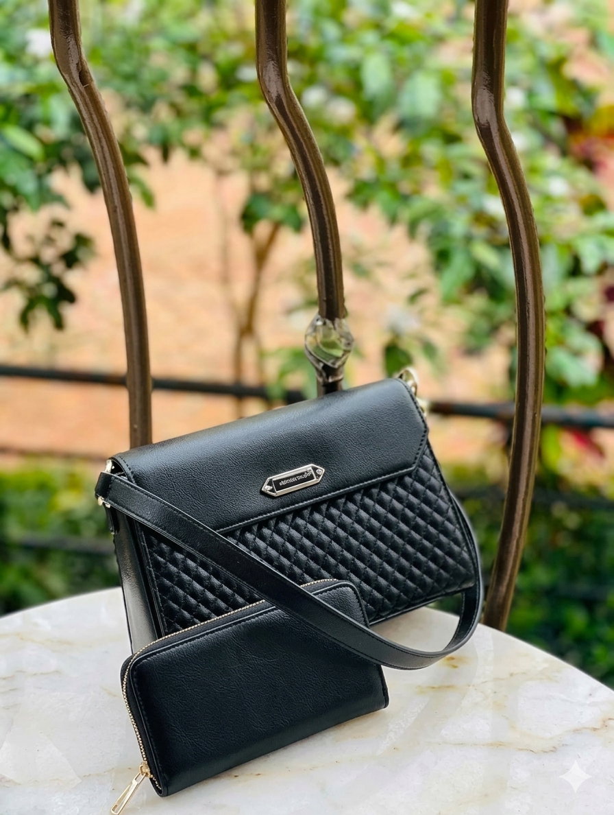 Medium leather handbag set with wallet 
