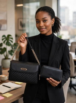 Medium leather handbag set with wallet 