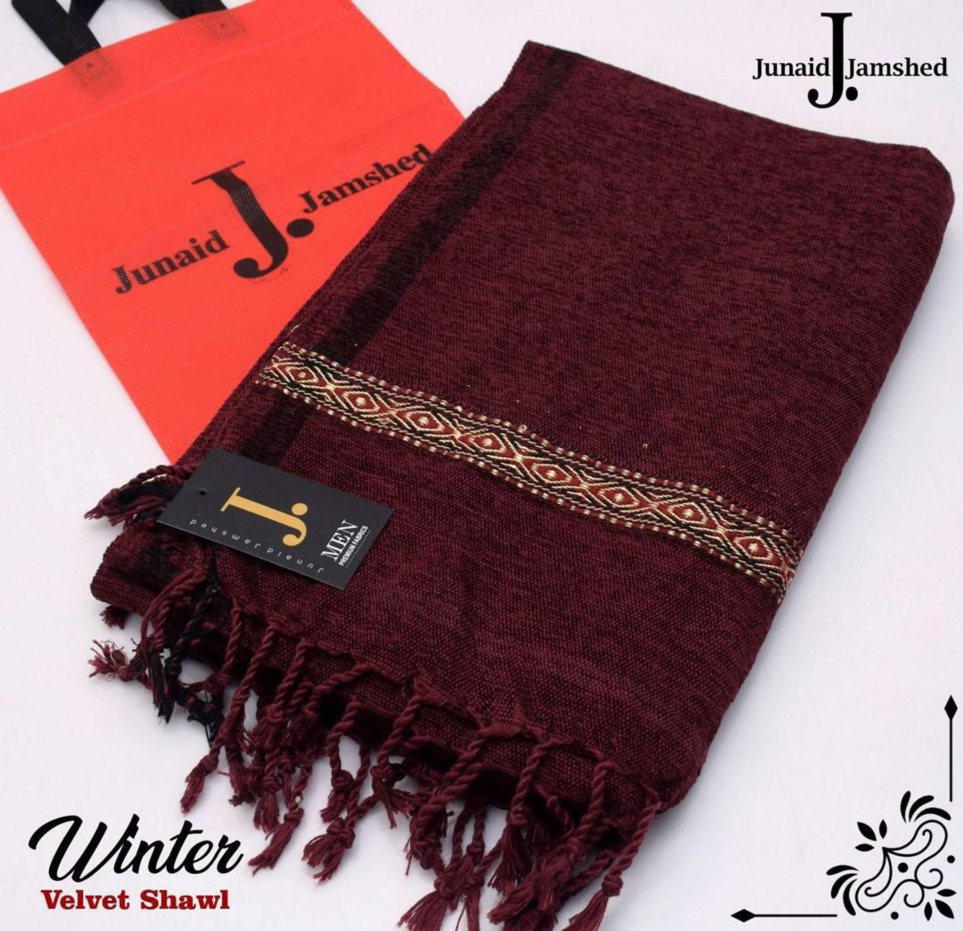 Luxury Embroidered Velvet Shawl Maroon_0
