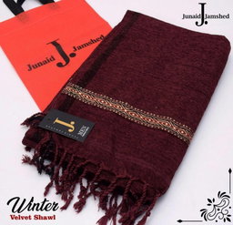 Luxury Embroidered Velvet Shawl Maroon