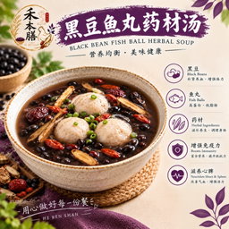 黑豆鱼丸药材汤Black Bean Fishball Herbal Soup