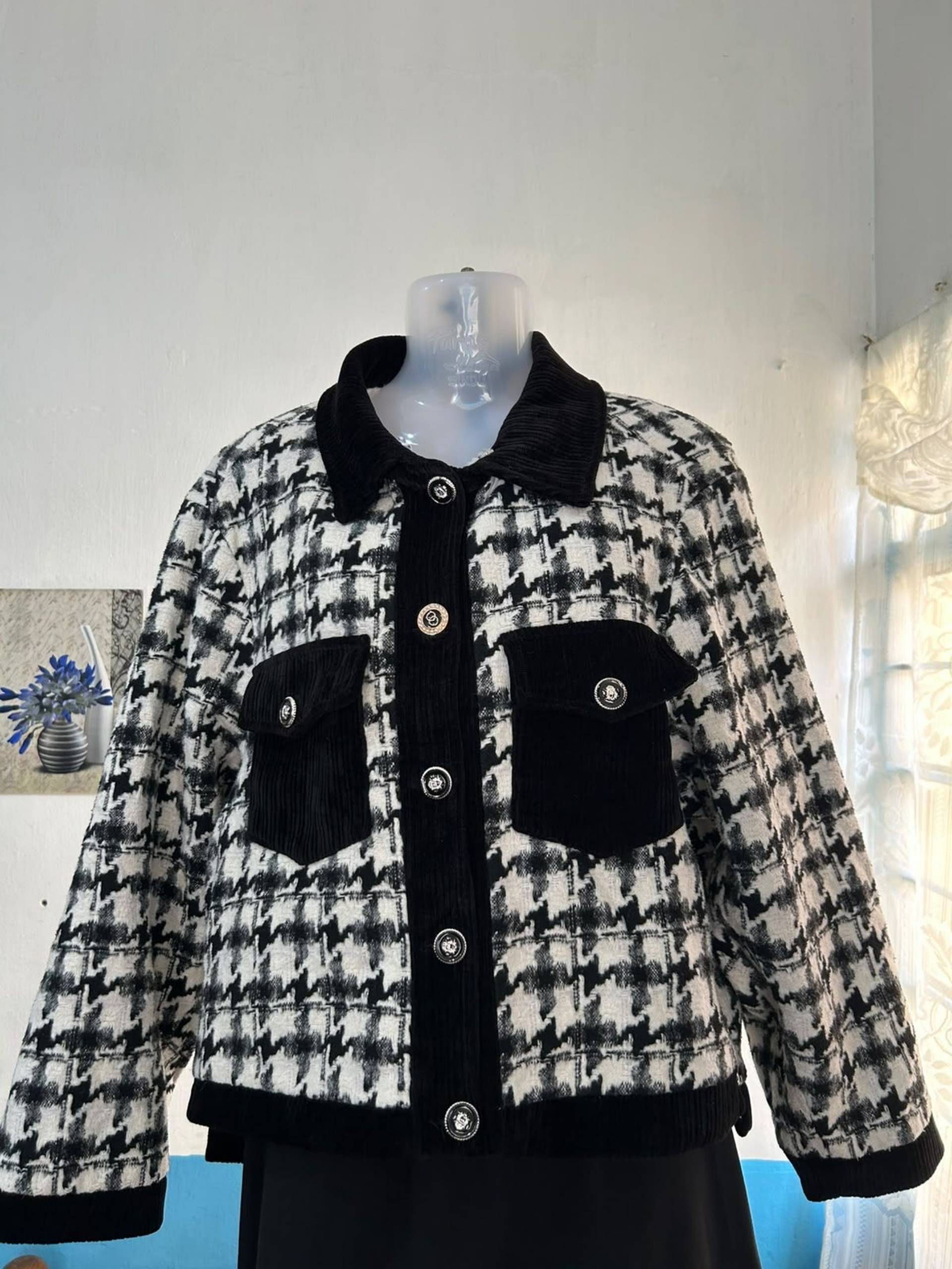 Black & White Checkered Tweed Jacket 🖤🤍