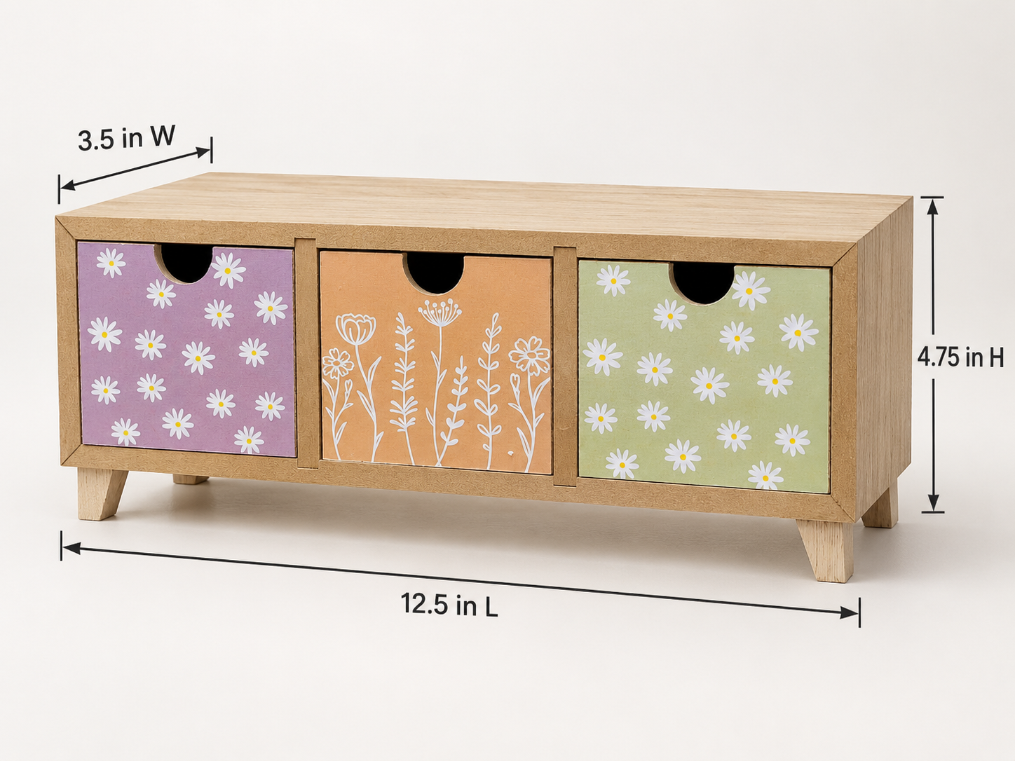 Three-Drawer Floral Wooden Storage Cabinet_2