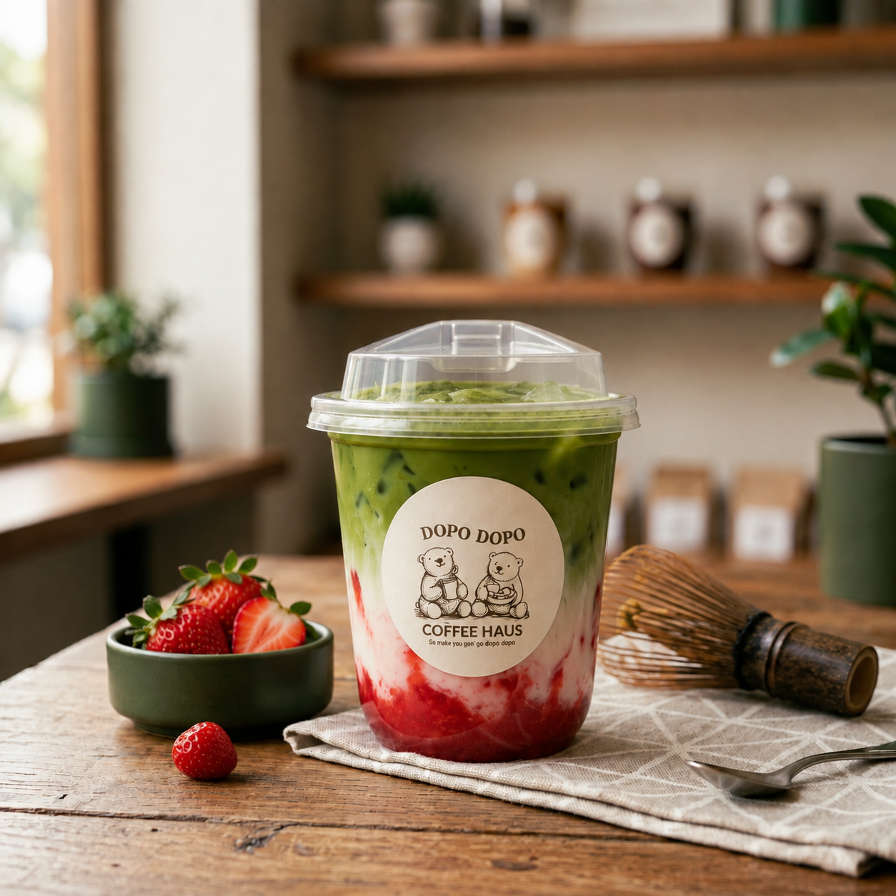 Strawberry Matcha/Genmaicha Latte (Iced Only)