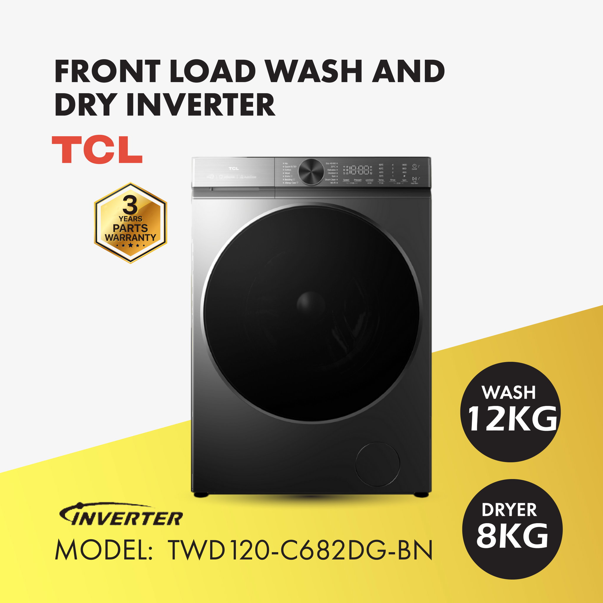TCL FRONT LOAD 12KG & 8KG WASH AND DRY INVERTER TWD120-C682DG_0