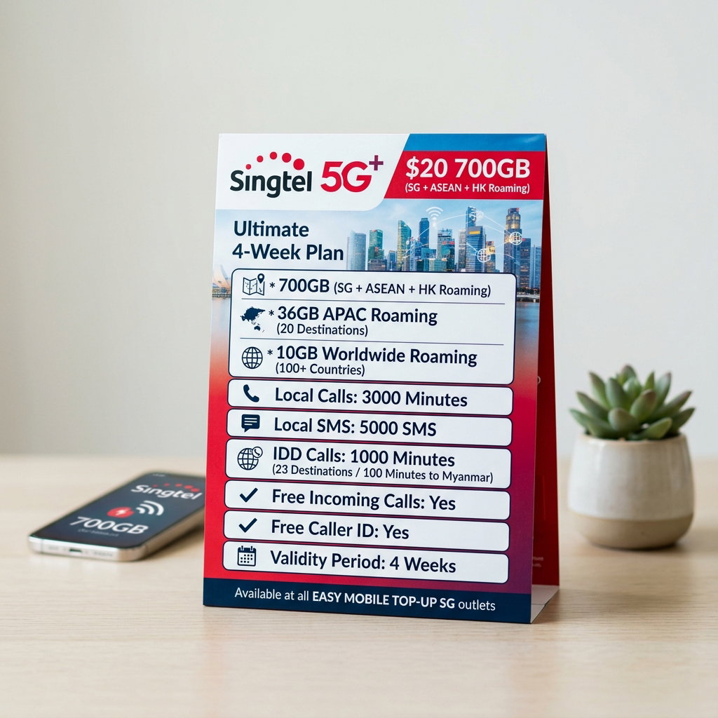 SingTel 5G+ $20 700GB (SG + ASEAN + HK Roaming) Ultimate 4-Week Plan_0